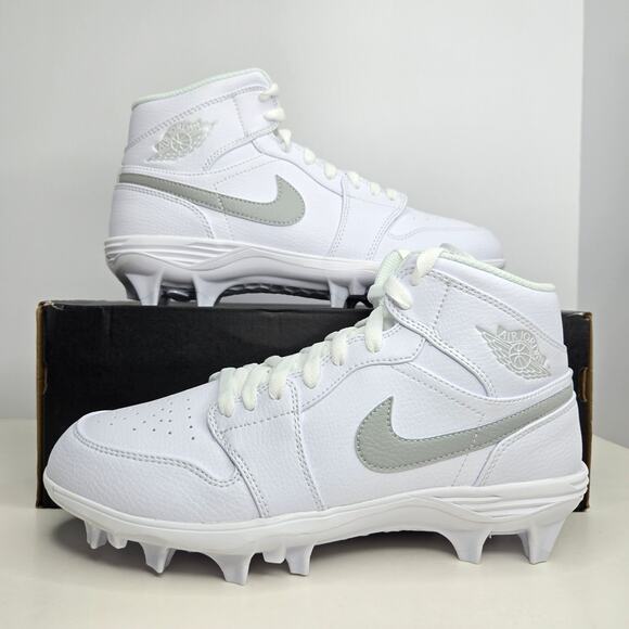Jordan 1 Mid TD White Grey Fog Size 8.5 Men Football Cleats